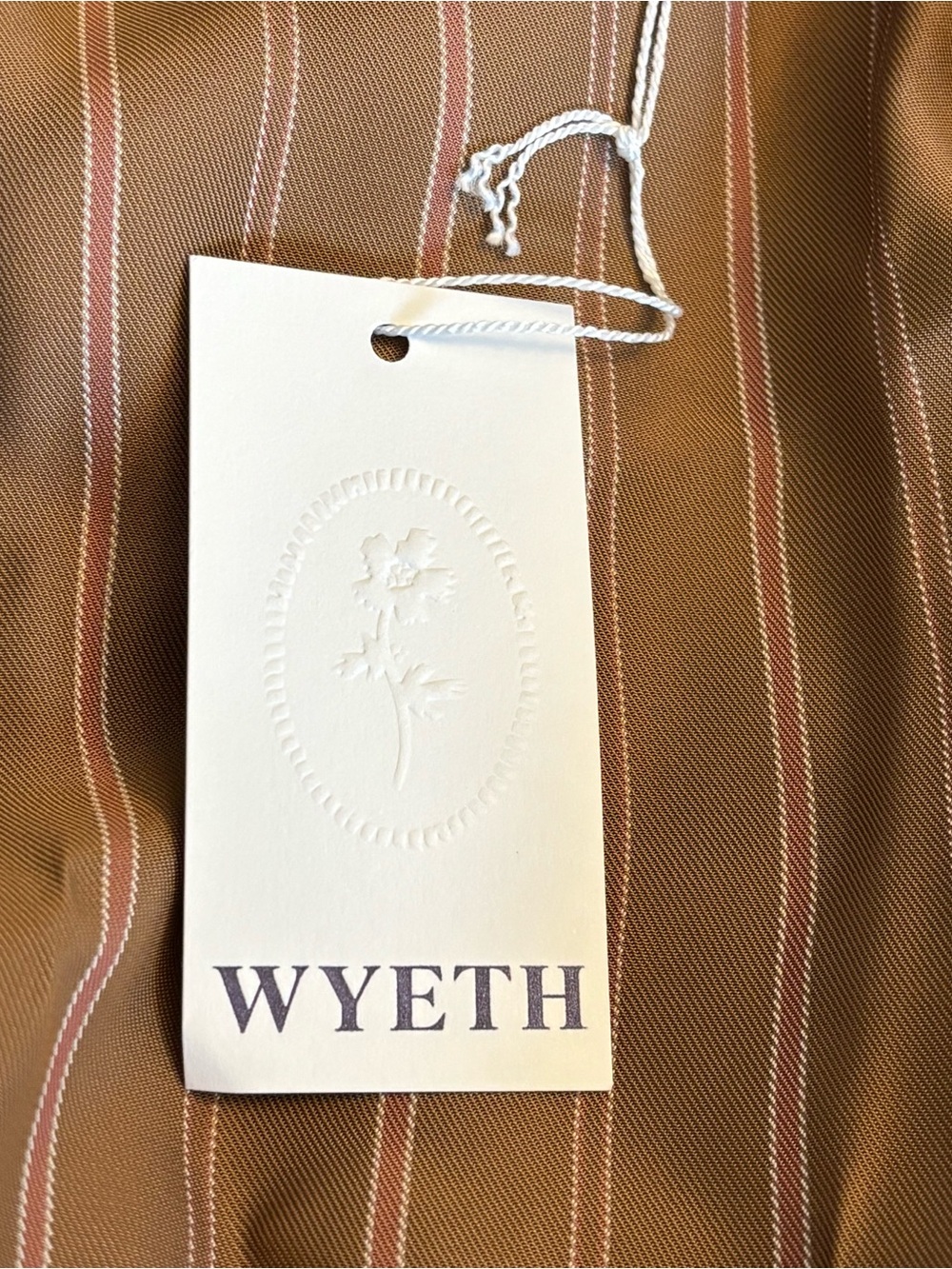 Wyeth Brown Pinstripe Shirt Dress Pink Detail NWT Sz M Coastal Cottagecore - Picture 9 of 14
